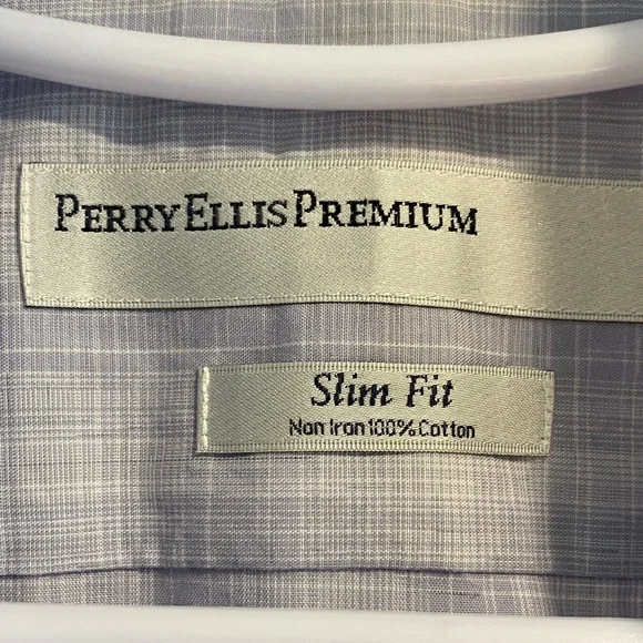 Perry Ellis Blue Plaid Dress Shirt - Picture 2 of 5
